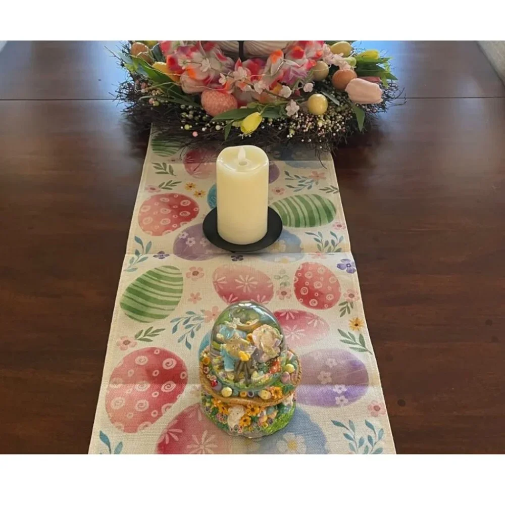 Easter Table Runner Eggs Spring Floral Decor Farmhouse Cottage Decorative Cloth
